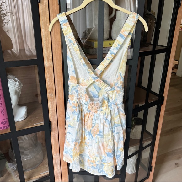 Abercrombie linen romper floral pastel vneck sleeveless watercolor dress - Picture 3 of 11